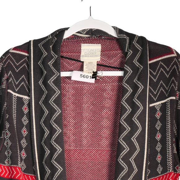 Designers Closet Billabong Cardigan Sweater Women Large Gray Long Tribal Fringe - Picture 4 of 9